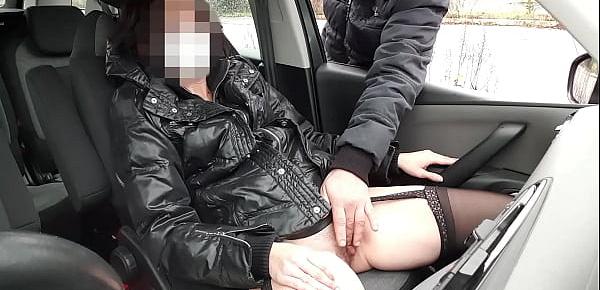  Dogging wife in public parking with voyeur squirting in car - MissCreamy